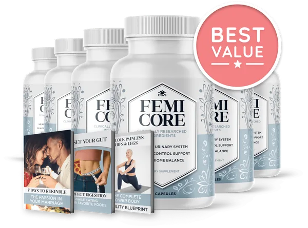 FemiCore six bottle package with three bonus guides
